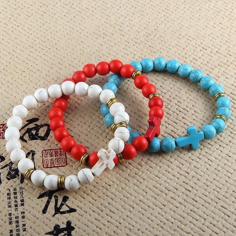 Natural Stone Cross Men Bracelet DIY Black Matte Beaded Multiple Colour Beads Buddha Charm Bracelets