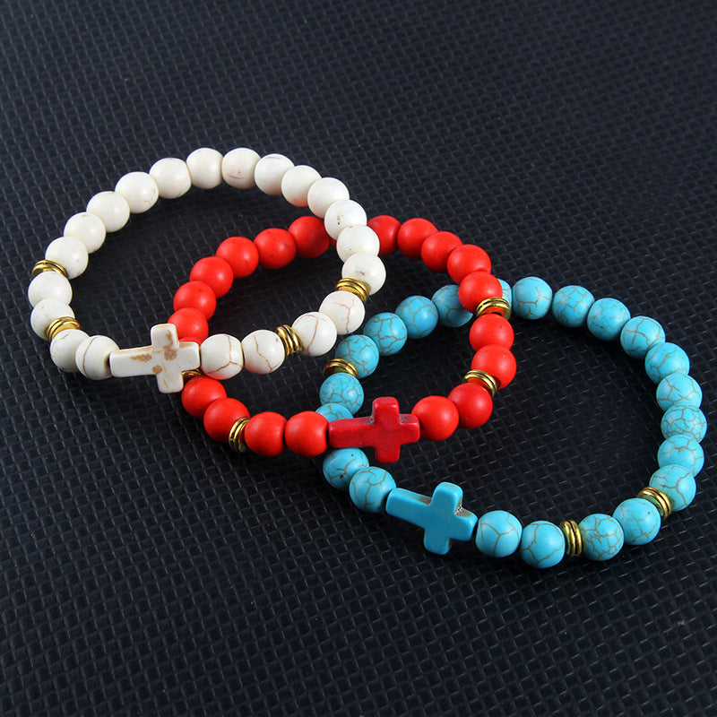 Natural Stone Cross Men Bracelet DIY Black Matte Beaded Multiple Colour Beads Buddha Charm Bracelets