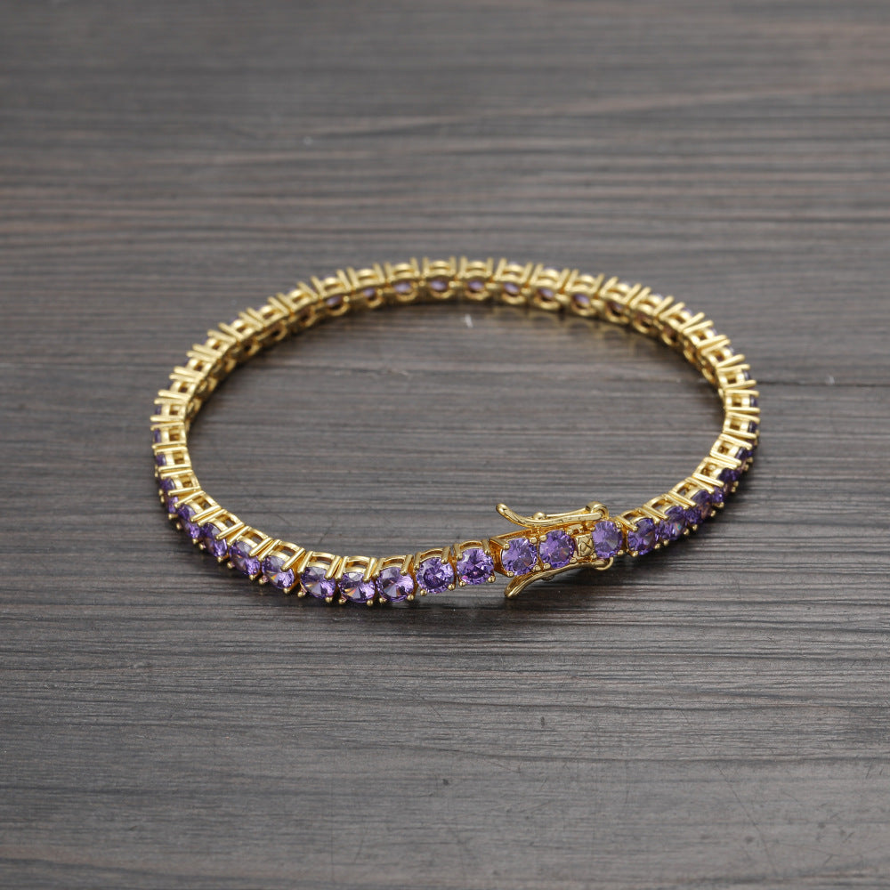 Purple Zirconium Single Row Copper Tennis Bracelet