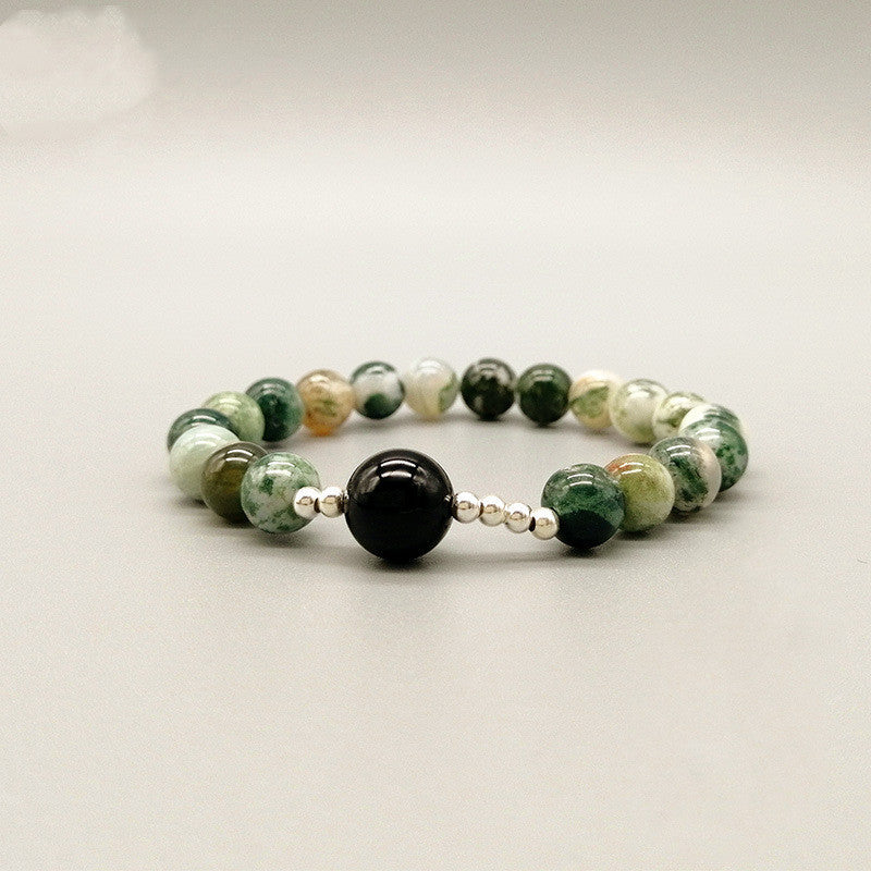 Natural Water Plants Agate Bracelet Silver Accessories