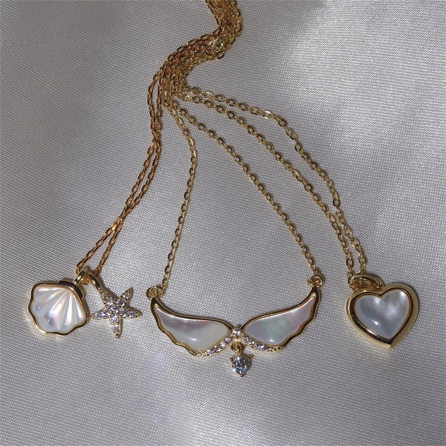 Beach Starfish Conch Necklace Pendant Shell Copper Plating 18k Gold Color Protection
