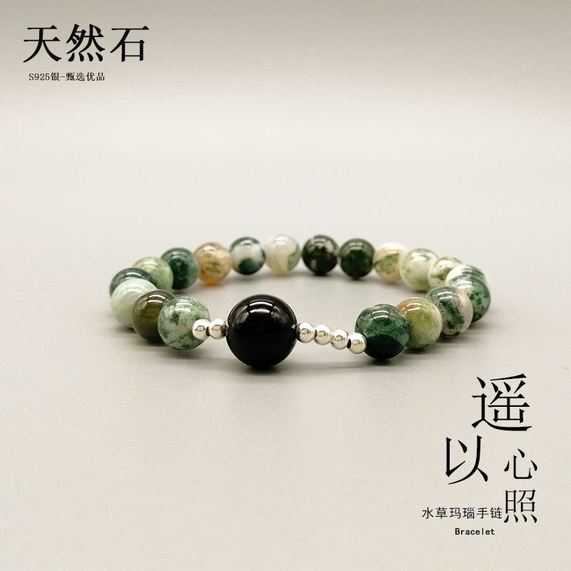 Natural Water Plants Agate Bracelet Silver Accessories