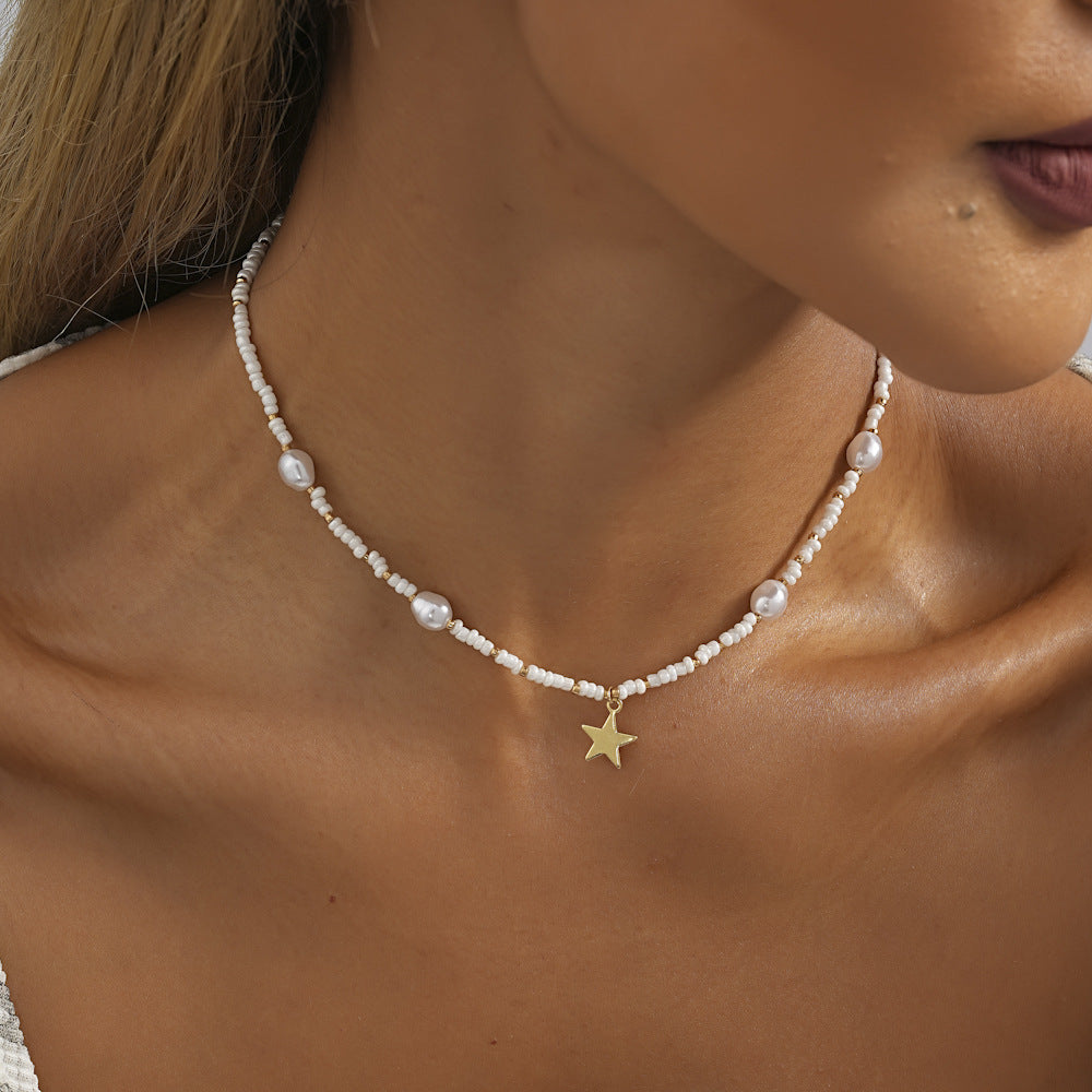 Personalized Vintage Pearl Stitching Bead Necklace Jewelry