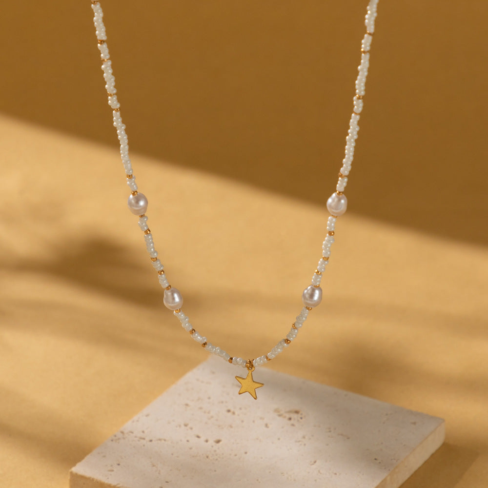 Personalized Vintage Pearl Stitching Bead Necklace Jewelry