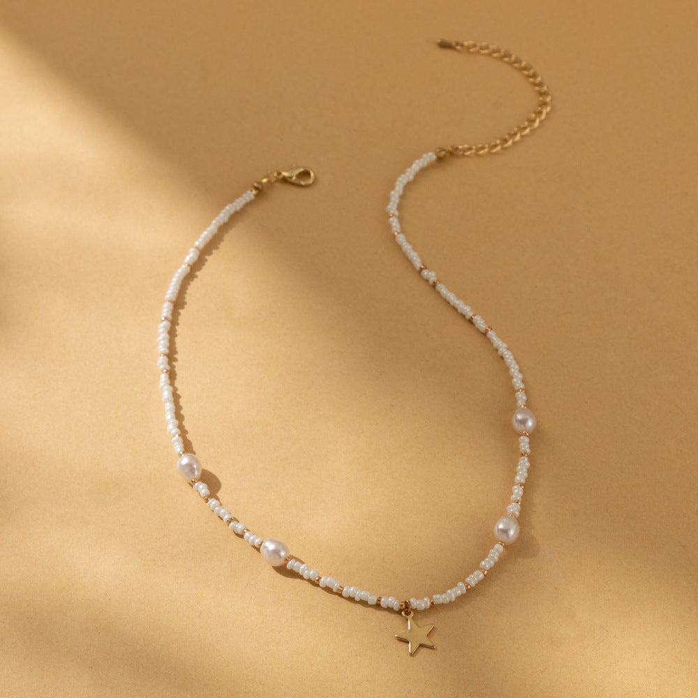 Personalized Vintage Pearl Stitching Bead Necklace Jewelry