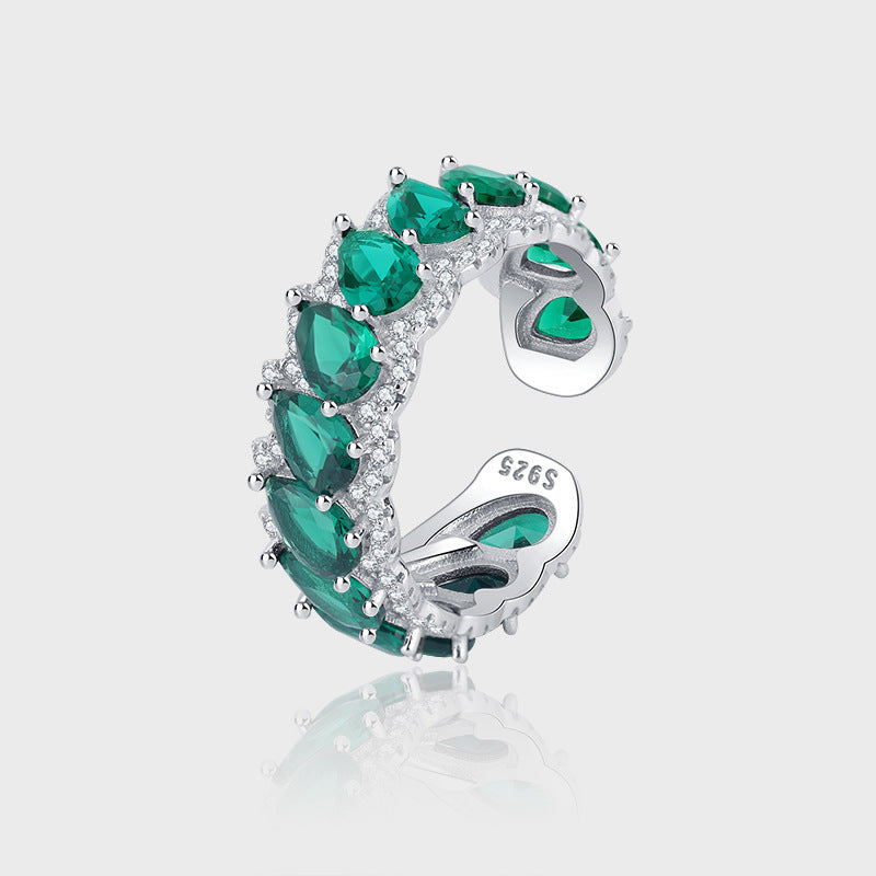 S925 Sterling Silver Green Dropstone Hollow Adjustable Ring