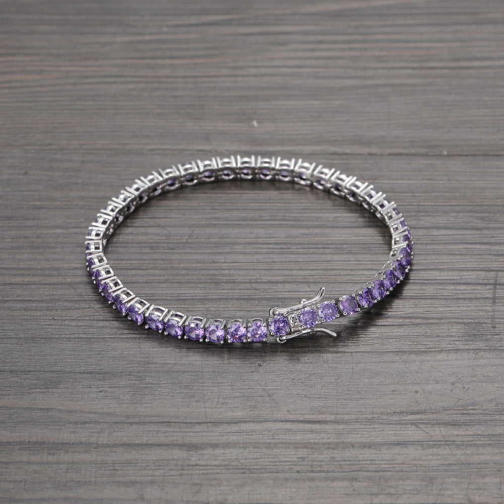 Purple Zirconium Single Row Copper Tennis Bracelet