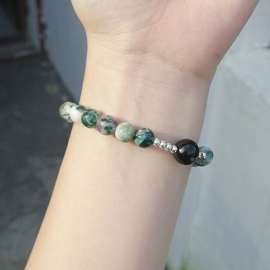 Natural Water Plants Agate Bracelet Silver Accessories