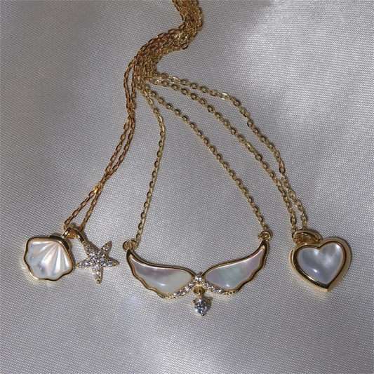 Beach Starfish Conch Necklace Pendant Shell Copper Plating 18k Gold Color Protection
