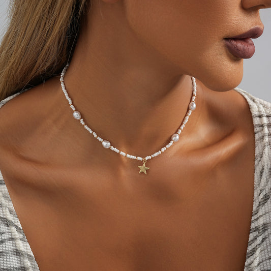 Personalized Vintage Pearl Stitching Bead Necklace Jewelry