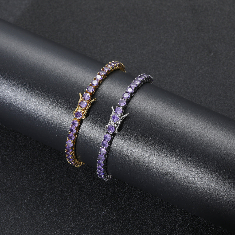 Purple Zirconium Single Row Copper Tennis Bracelet