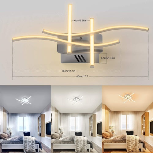 Ceiling Light 4 Wave Lights Modern Kitchen Living Room Bedroom Lamp LED Dimmable