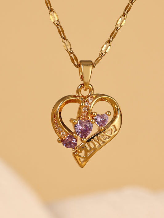 Korean Love Necklace For Women, Light Luxury, Simple And Versatile, Fashionable And Elegant, Zircon LOVE Heart Shaped Pendant Necklace