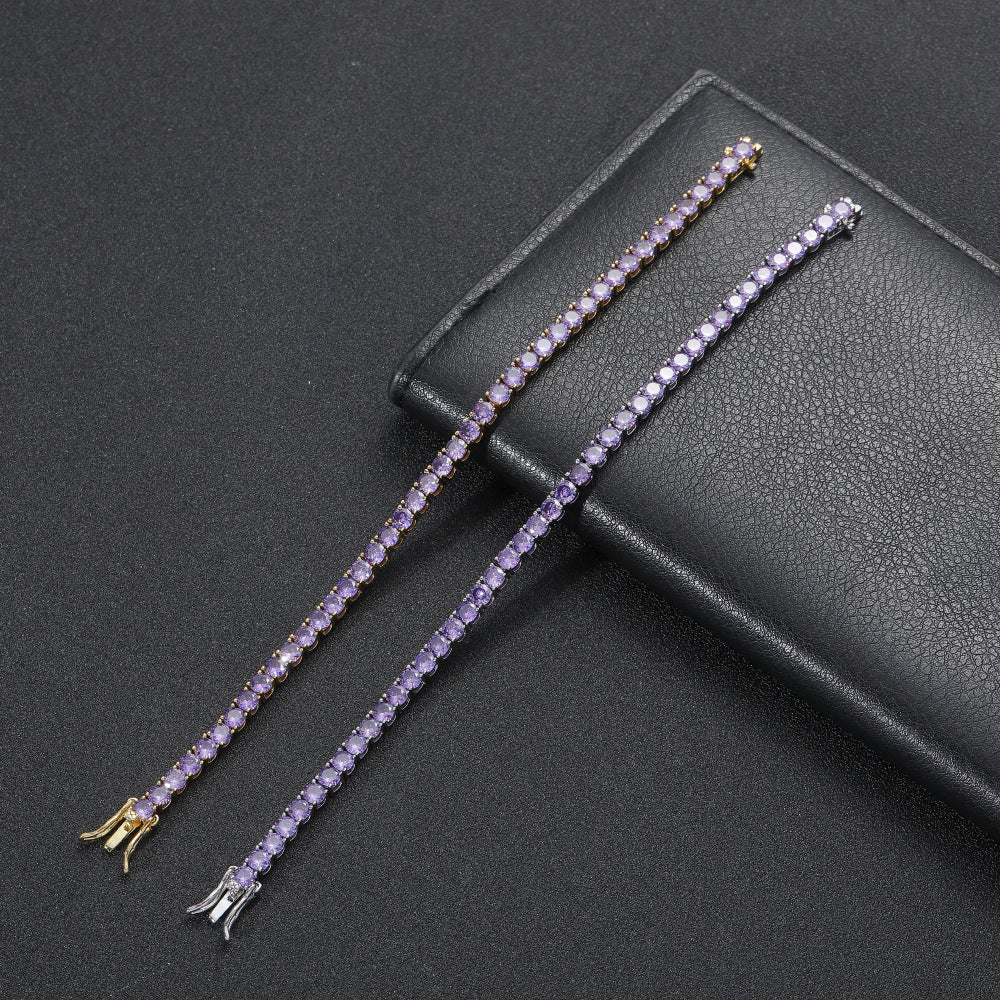 Purple Zirconium Single Row Copper Tennis Bracelet